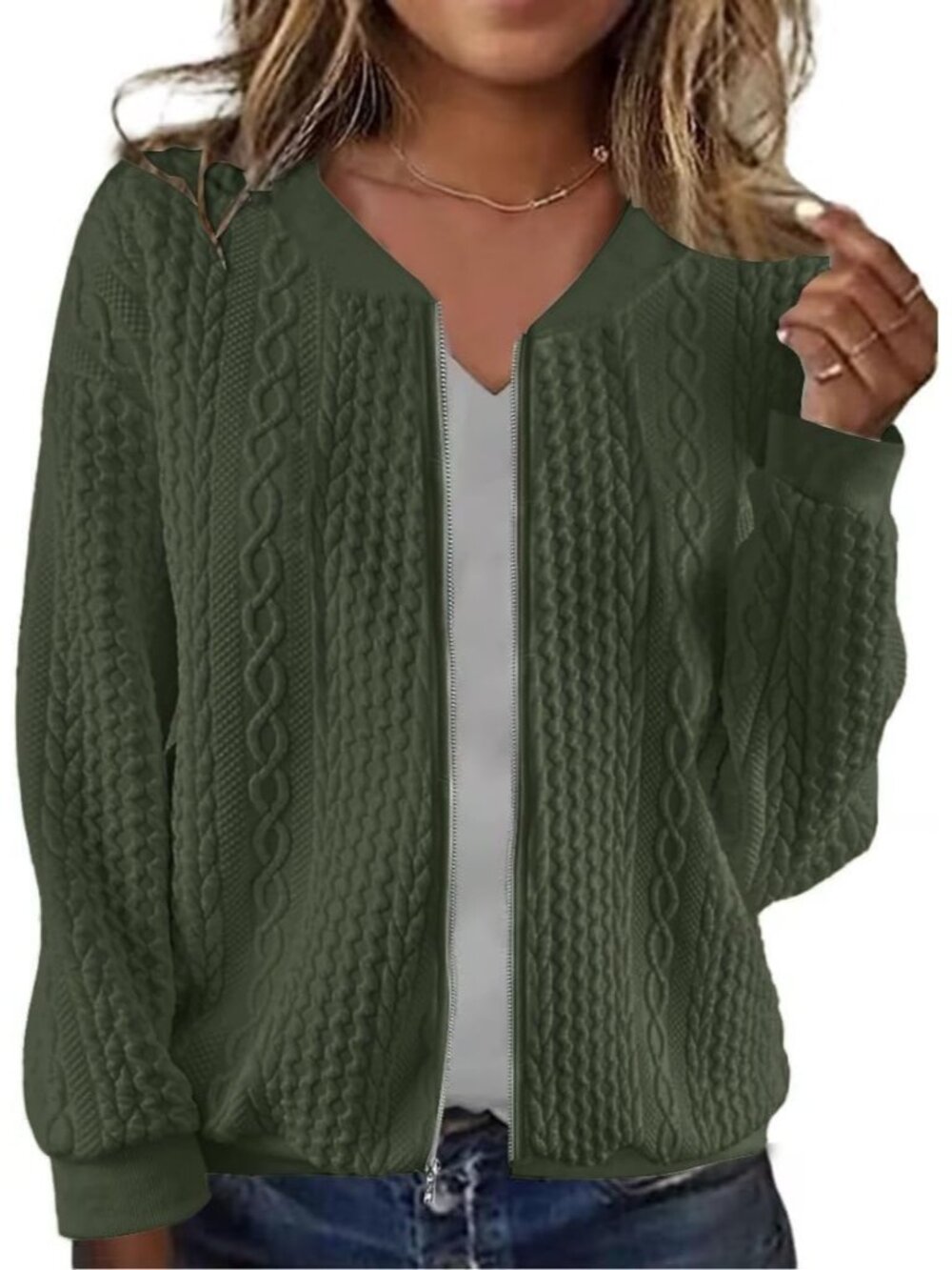 〽️Women's Green Zip Up Sweatshirt Stand Collar Casual Pocket Fall Fashion Coat